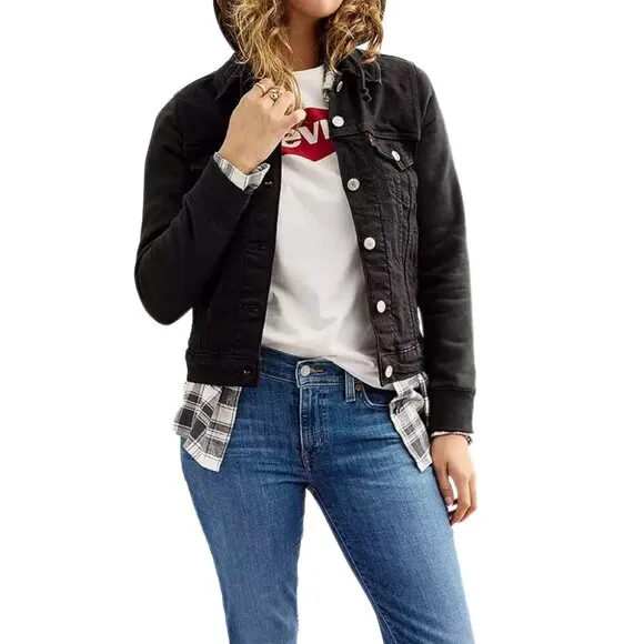 Levi's Black Hybrid Denim Hoodie Original Trucker Jacket Size XL