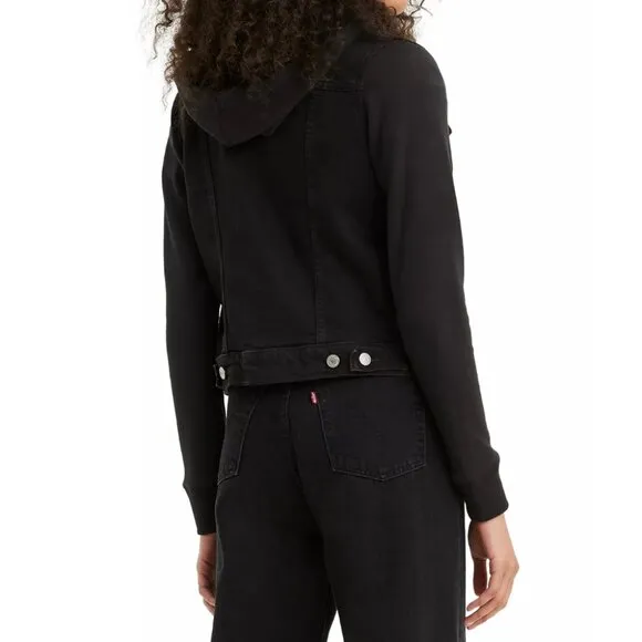 Levi's Black Hybrid Denim Hoodie Original Trucker Jacket Size XL