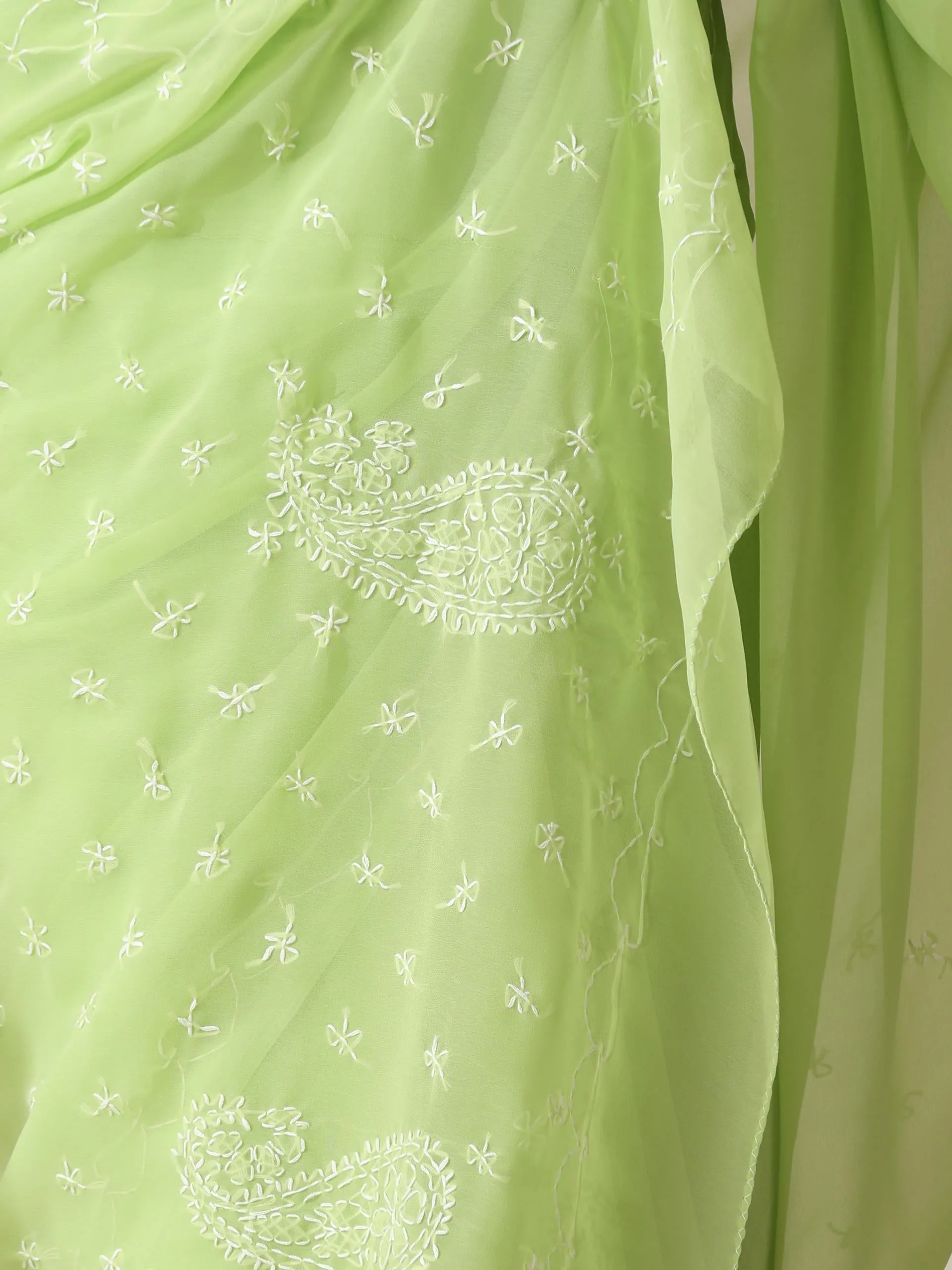 Light Green Rahet Hand Chikankari Saree with Blouse Fabric