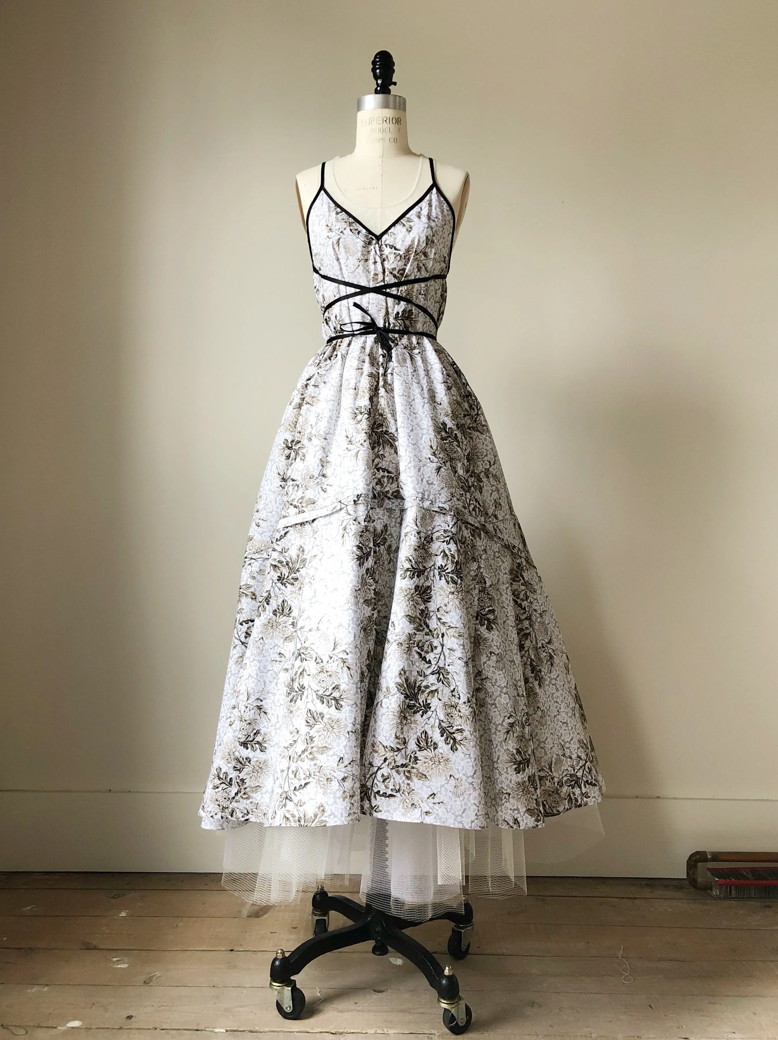 Lillian print slip dress with circle ruffle