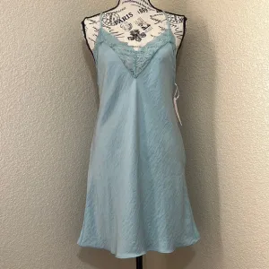 Linea Donatella Sage Satin Lace Trim Slip Chemise Nightgown / Dress