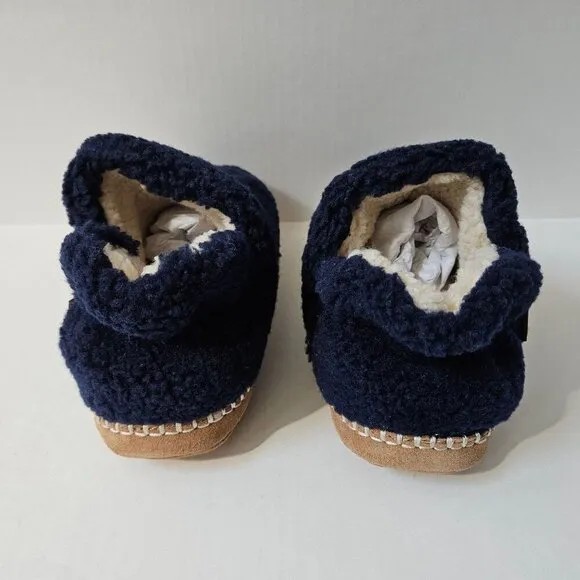 LL Bean Cozy Slipper Bootie Boys 5 6 Bright Navy Sherpa Fleece Wicked Good NEW
