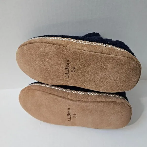 LL Bean Cozy Slipper Bootie Boys 5 6 Bright Navy Sherpa Fleece Wicked Good NEW