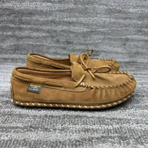 LL Bean Mens Slippers 9 Medium Brown Leather Wicked Good Original Moc
