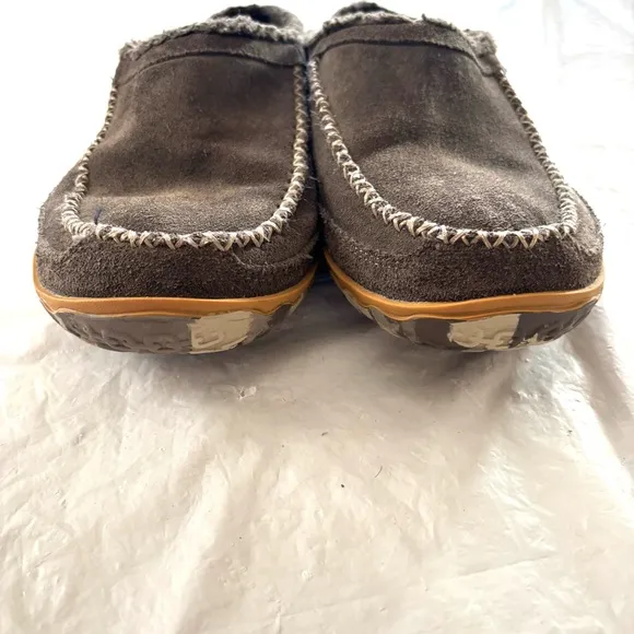 L.L. Bean Mountain Gray leather Moccasin scuff Slippers SZ 11 M   WORN 1X