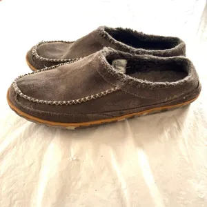 L.L. Bean Mountain Gray leather Moccasin scuff Slippers SZ 11 M   WORN 1X
