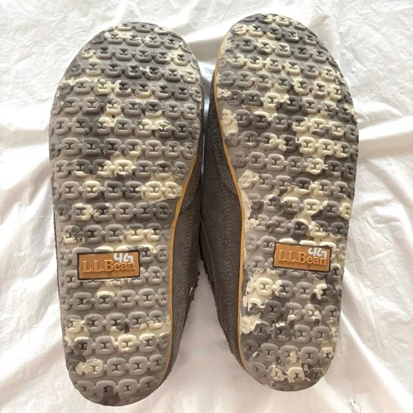 L.L. Bean Mountain Gray leather Moccasin scuff Slippers SZ 11 M   WORN 1X