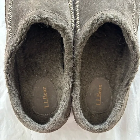 L.L. Bean Mountain Gray leather Moccasin scuff Slippers SZ 11 M   WORN 1X