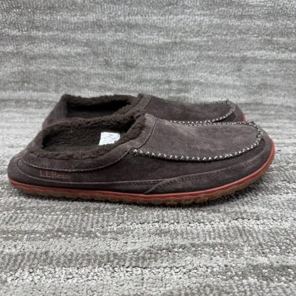 LL Bean Mountain Men's Brown Suede Fleece Lined Slipper Scuffs Size 11M