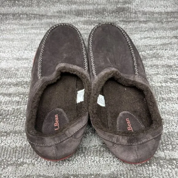 LL Bean Mountain Men's Brown Suede Fleece Lined Slipper Scuffs Size 11M