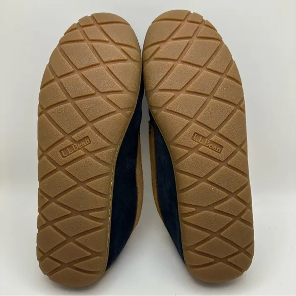 L.L. Bean Wicked Good Venetian LambFur Slippers Mens Sz 9M Blue Slip On Leather
