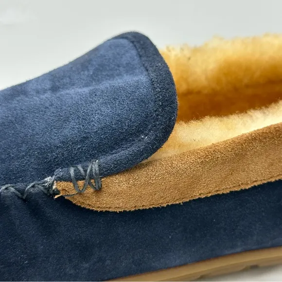 L.L. Bean Wicked Good Venetian LambFur Slippers Mens Sz 9M Blue Slip On Leather