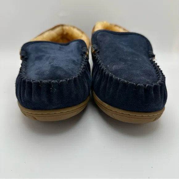 L.L. Bean Wicked Good Venetian LambFur Slippers Mens Sz 9M Blue Slip On Leather