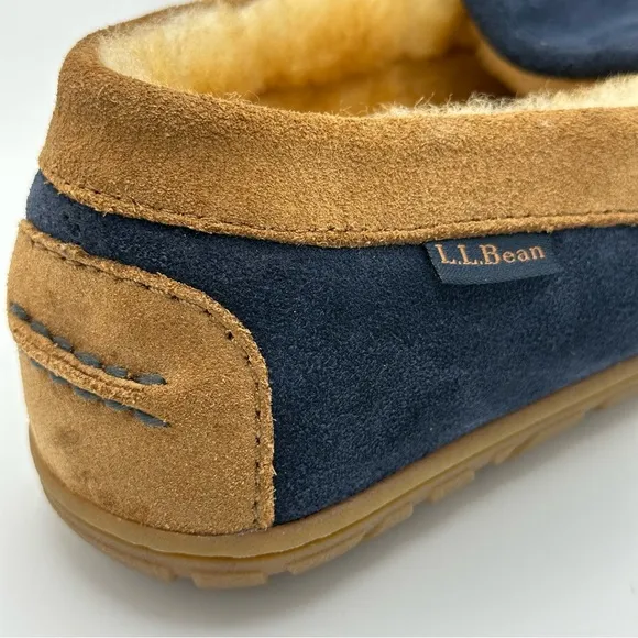 L.L. Bean Wicked Good Venetian LambFur Slippers Mens Sz 9M Blue Slip On Leather