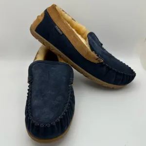 L.L. Bean Wicked Good Venetian LambFur Slippers Mens Sz 9M Blue Slip On Leather