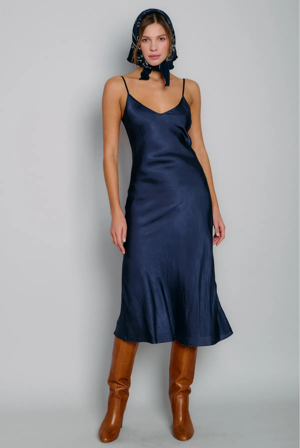 Long Bias Slip Dress in Navy