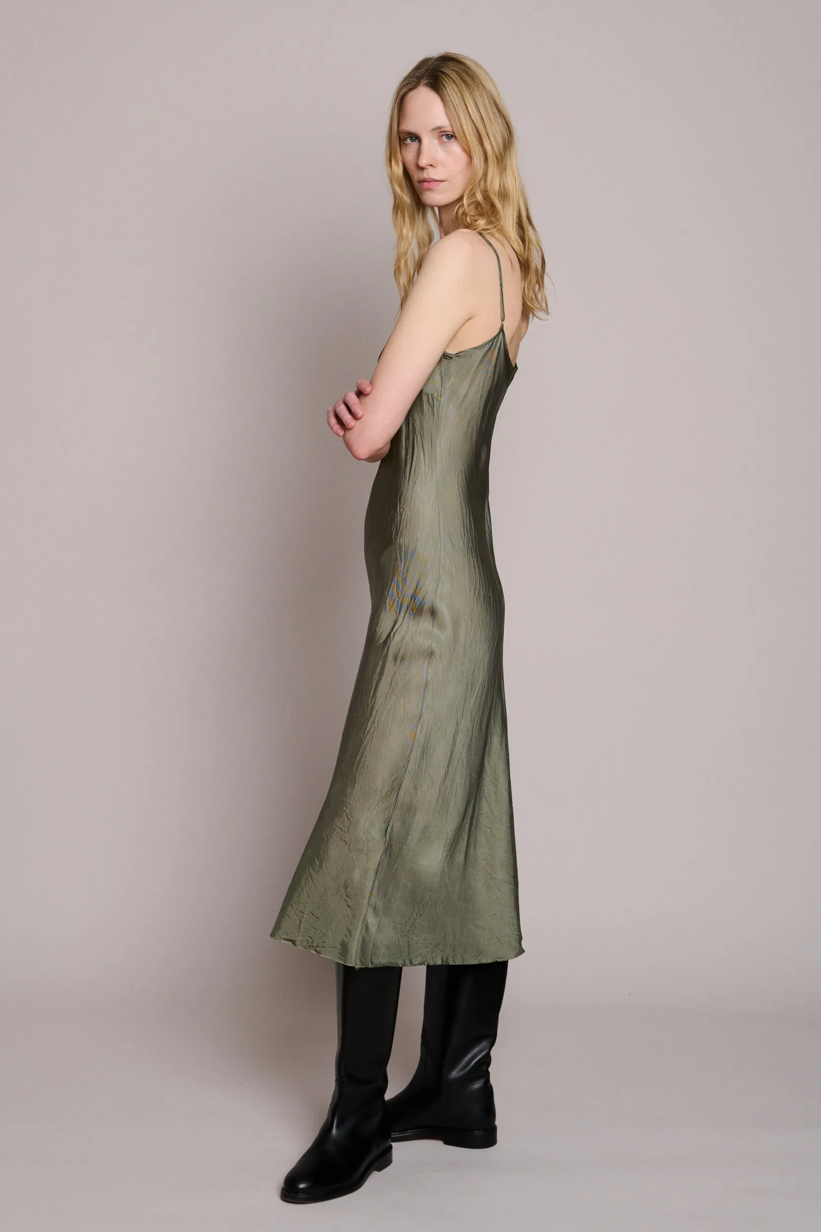 Long Bias Slip Dress in Sage