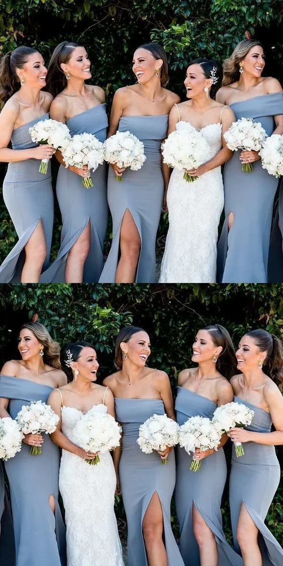 Long Elegant Simple Cheap Modest Mermaid Split Bridesmaid Dresses, wedding guest dress,WG378