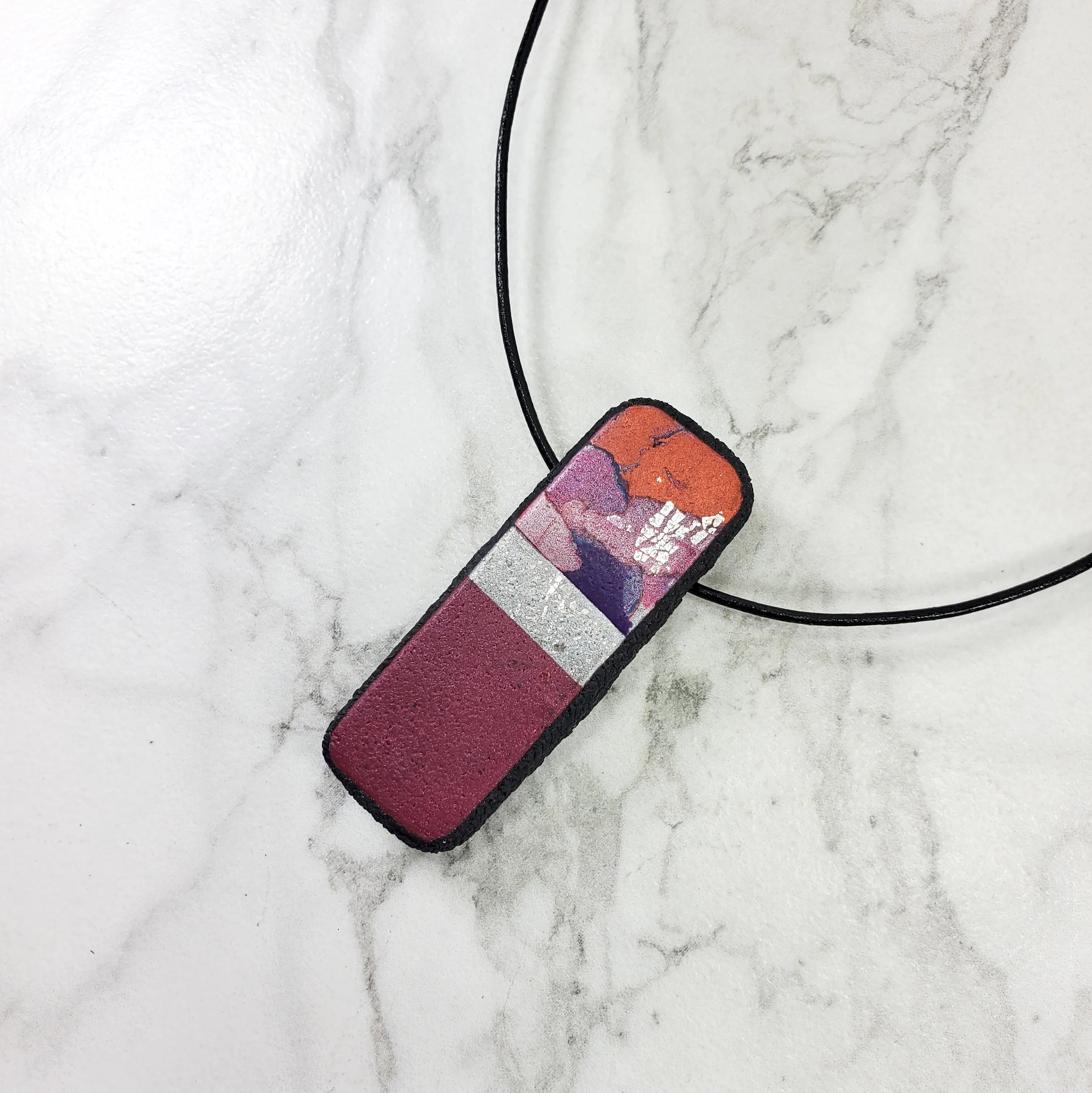 Long Rectangle Pendant - Marbled - Viva Magenta