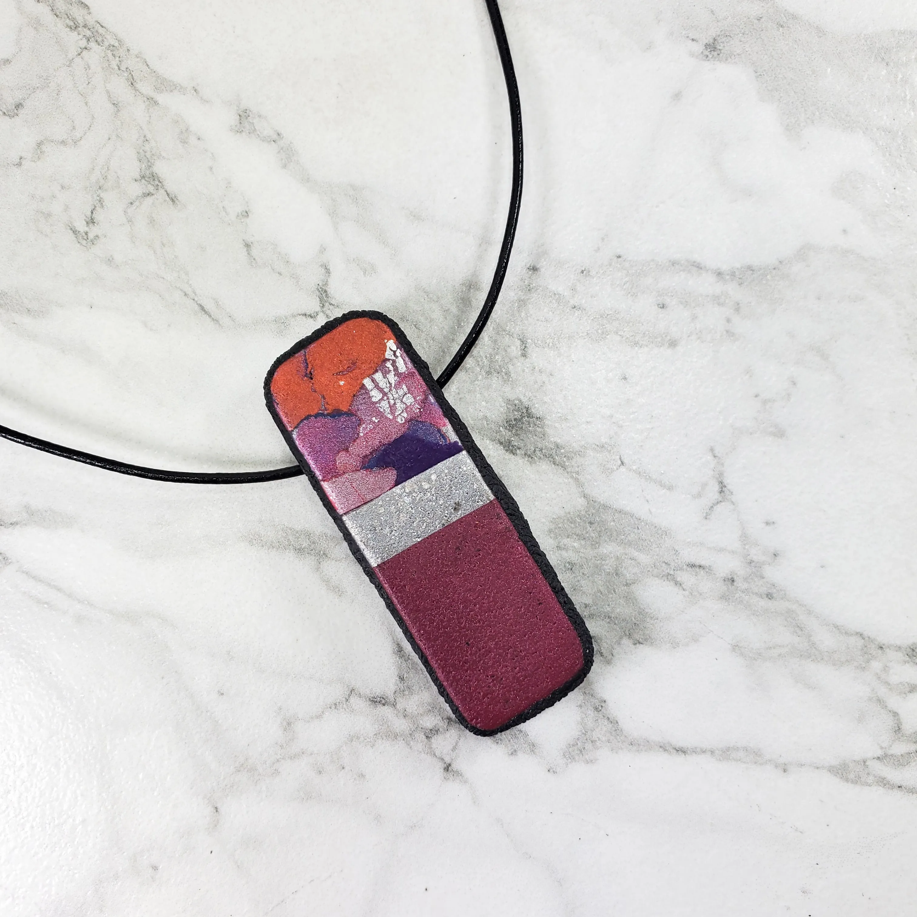 Long Rectangle Pendant - Marbled - Viva Magenta