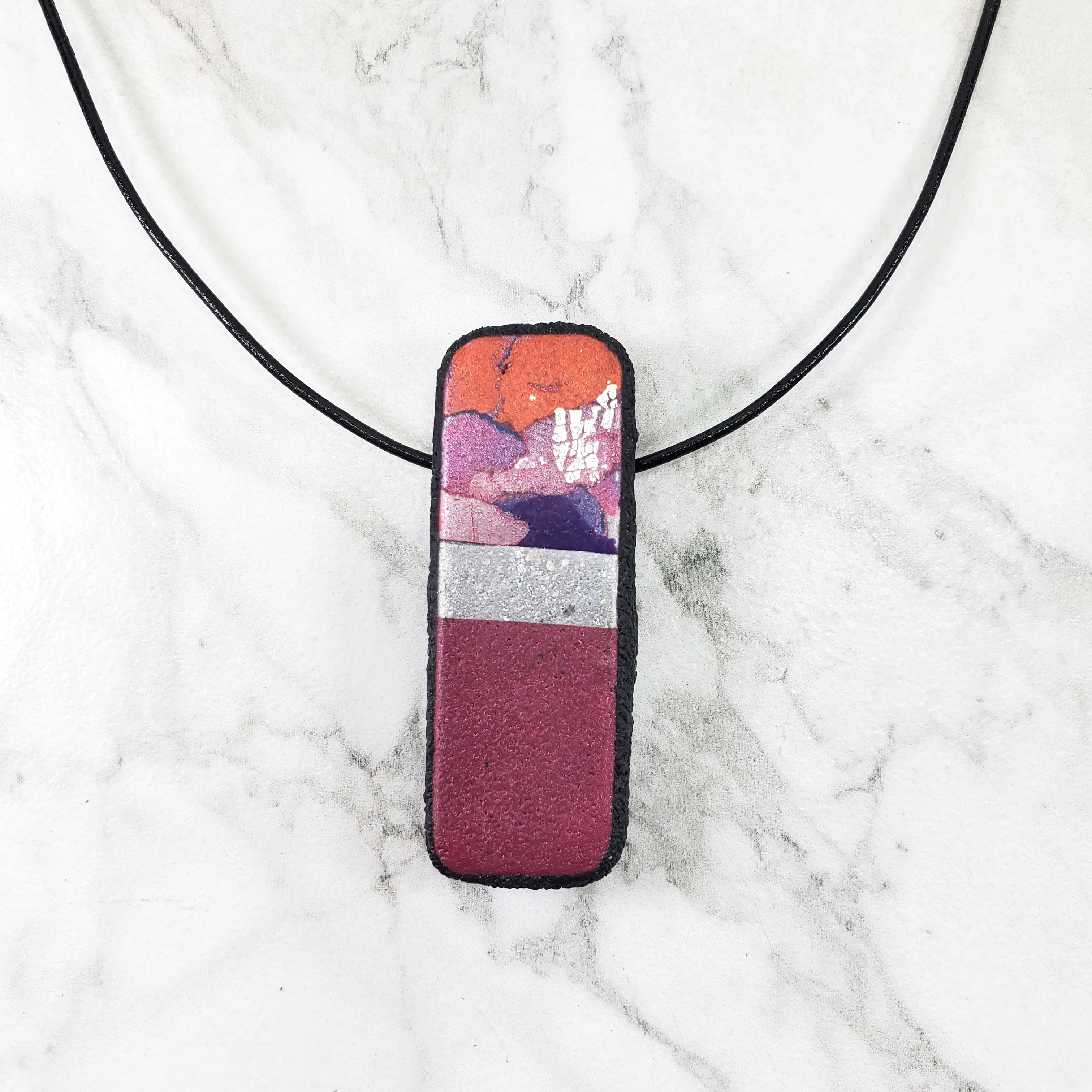 Long Rectangle Pendant - Marbled - Viva Magenta