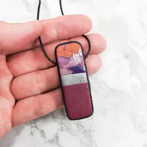 Long Rectangle Pendant - Marbled - Viva Magenta