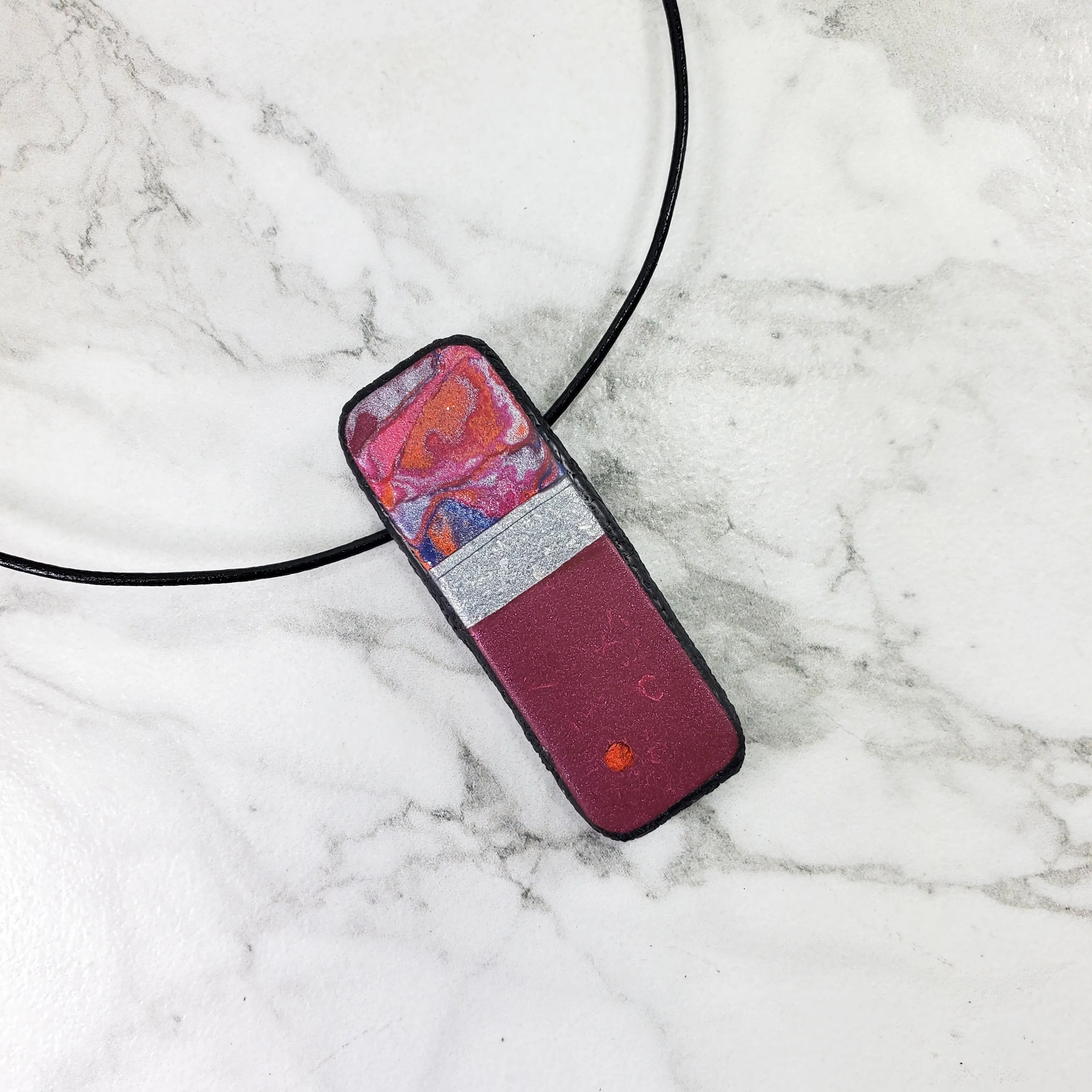 Long Rectangle Pendant - Marbled - Viva Magenta