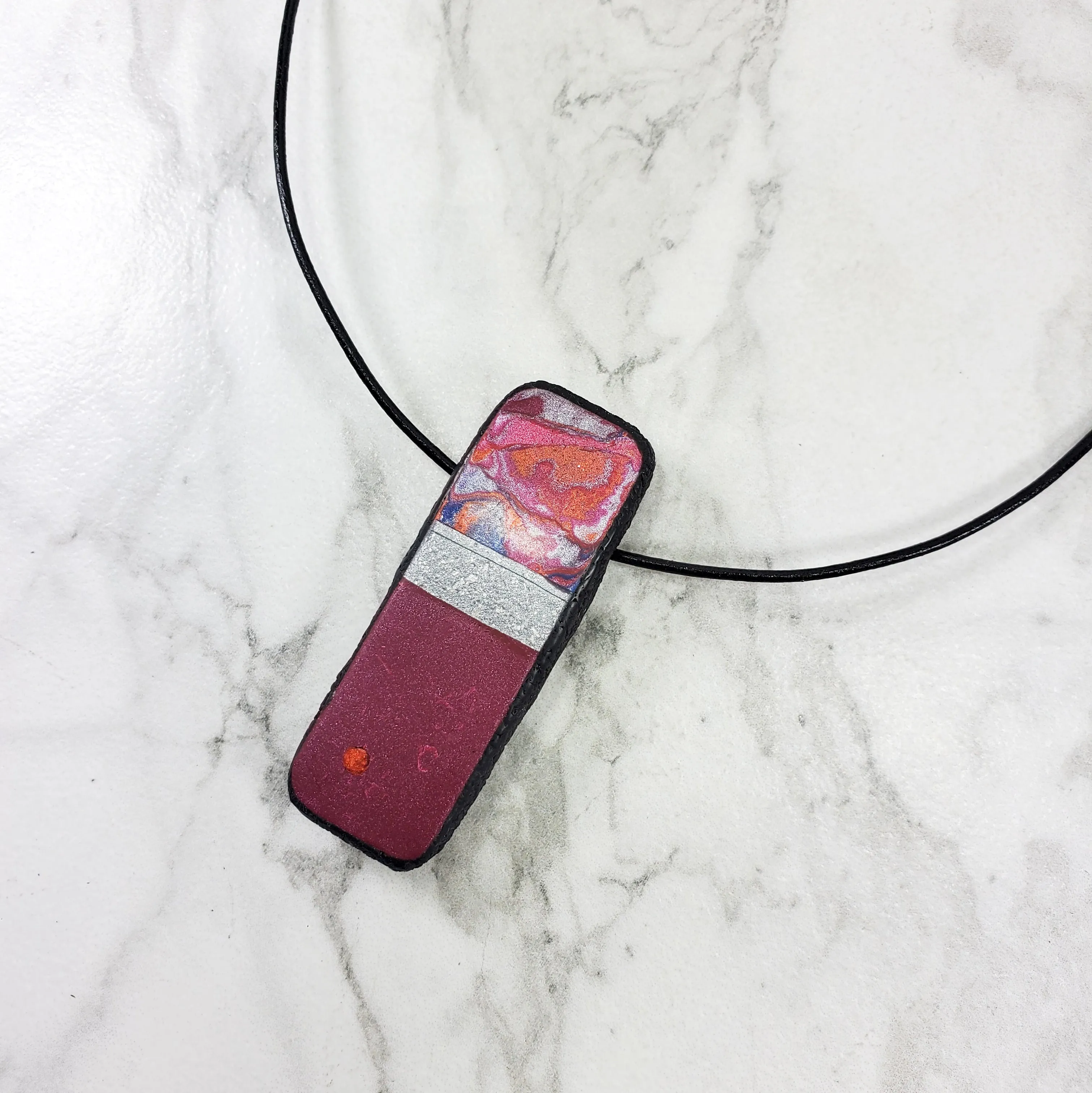 Long Rectangle Pendant - Marbled - Viva Magenta