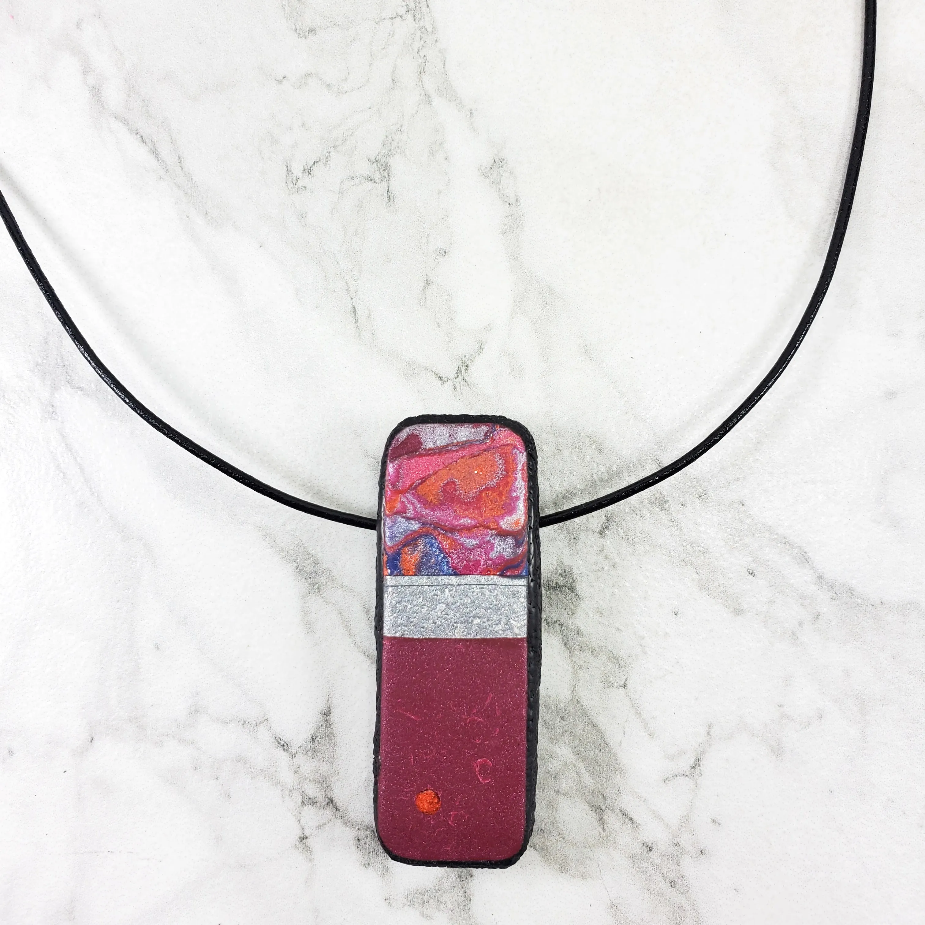 Long Rectangle Pendant - Marbled - Viva Magenta