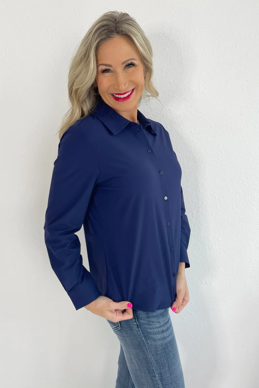 Long Sleeve Button Down Front Knit Shirt