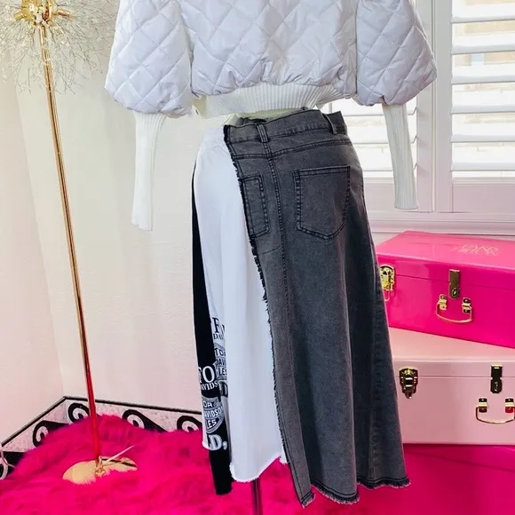 Loose Fit Long Biker Two-Tone Skirt