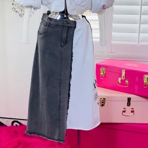 Loose Fit Long Biker Two-Tone Skirt