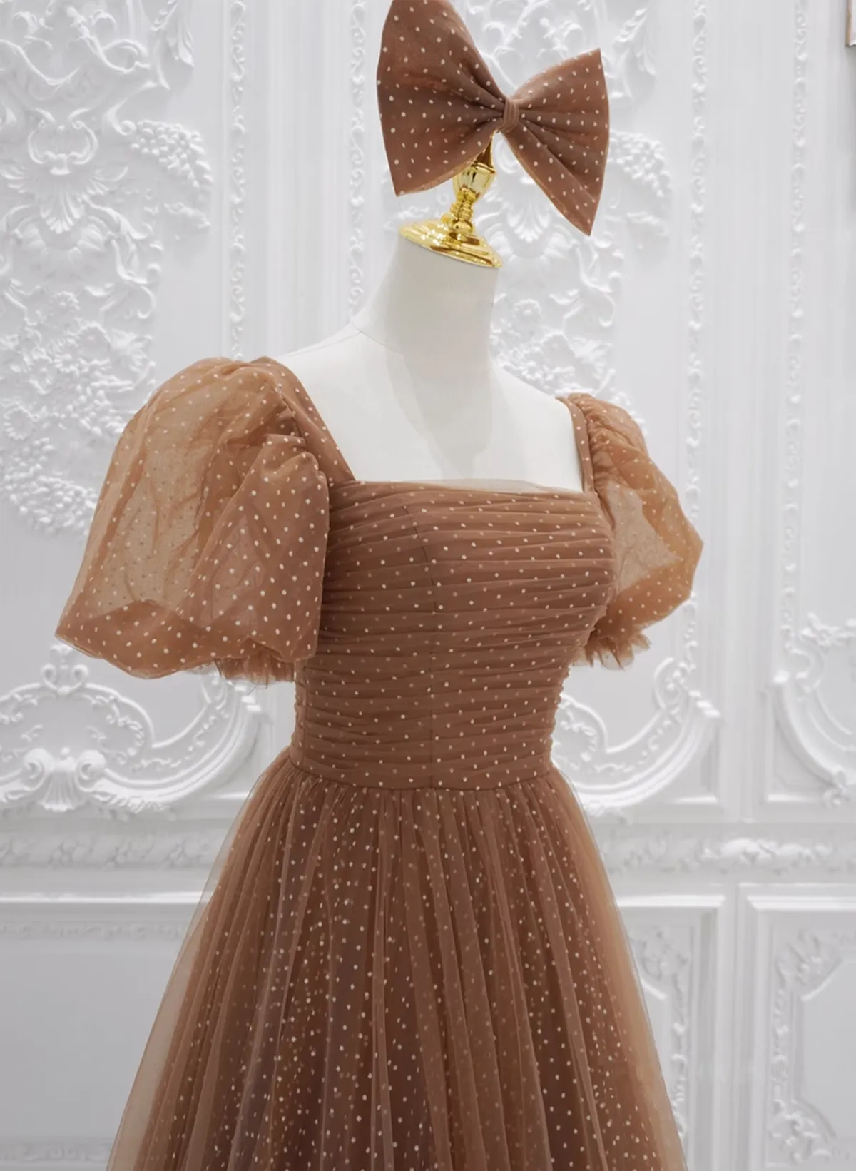Lovely Simple Tulle Short Sleeves A-line Party Dress, Long Tulle Formal Dress Evening Dress