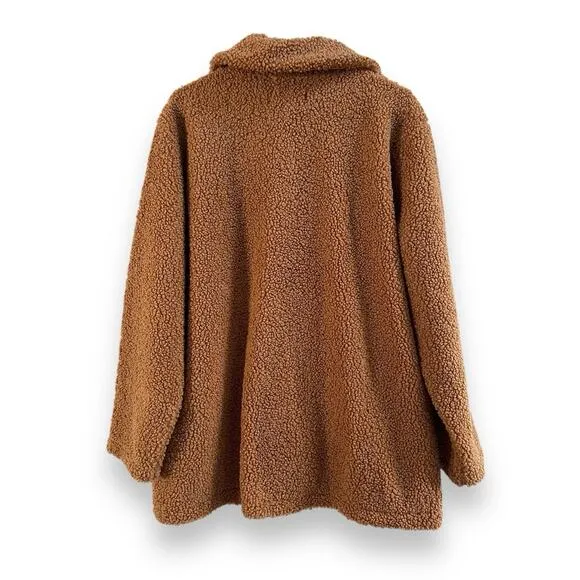 Lucky Brand NWT Brown Teddy Bear High Pile Sherpa Long Shacket Women’s sz Large