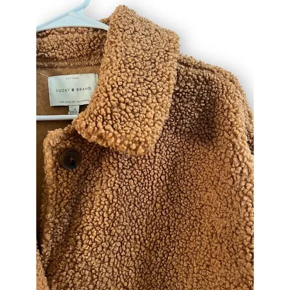 Lucky Brand NWT Brown Teddy Bear High Pile Sherpa Long Shacket Women’s sz Large
