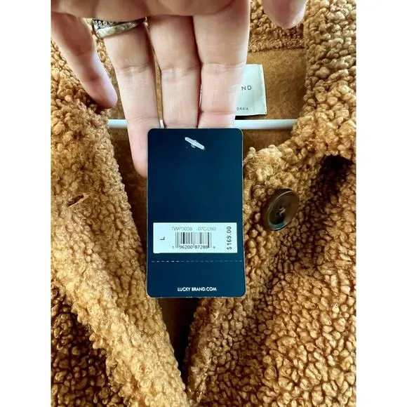 Lucky Brand NWT Brown Teddy Bear High Pile Sherpa Long Shacket Women’s sz Large