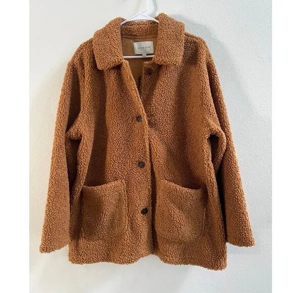 Lucky Brand NWT Brown Teddy Bear High Pile Sherpa Long Shacket Women’s sz Large