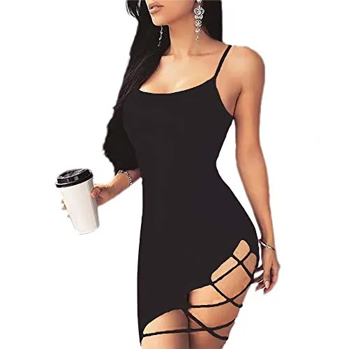 LuFeng Women Sexy Sling Slip Mini Backless Package Hip Dress Black