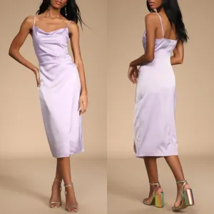 Lulu's Hollywood Woman Lilac Satin Midi Slip Dress Size S