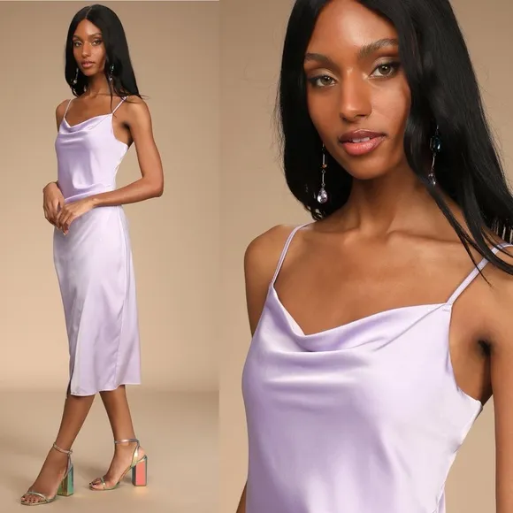 Lulu's Hollywood Woman Lilac Satin Midi Slip Dress Size S