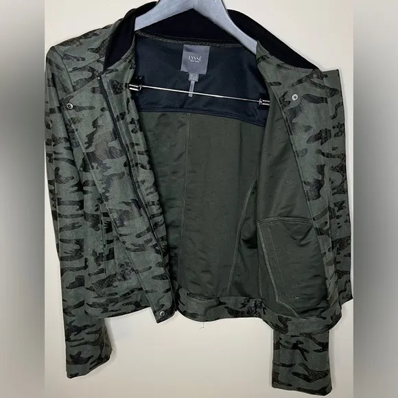 Lysse NY Green Camo Moto Jacket Faux Suede Medium EUC