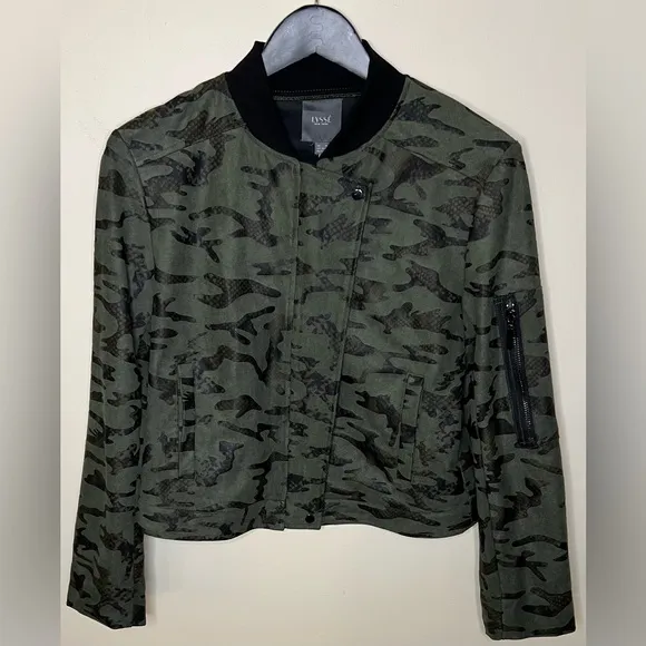 Lysse NY Green Camo Moto Jacket Faux Suede Medium EUC