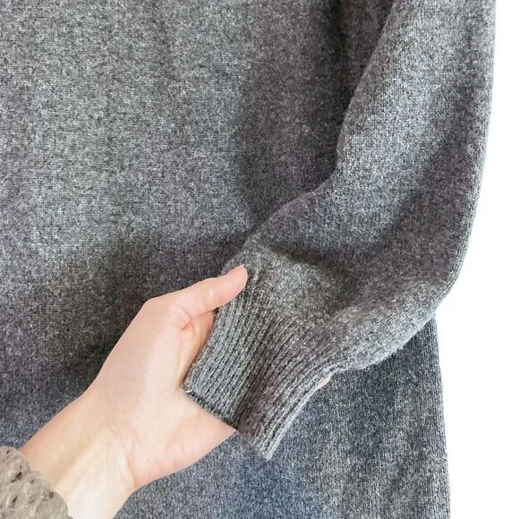 Madewell 100% Merino Wool, Charcoal Boatneck Button-Shoulder Sweater-Dress, Sz S