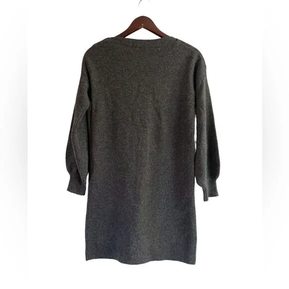 Madewell 100% Merino Wool, Charcoal Boatneck Button-Shoulder Sweater-Dress, Sz S