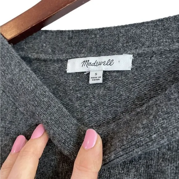 Madewell 100% Merino Wool, Charcoal Boatneck Button-Shoulder Sweater-Dress, Sz S