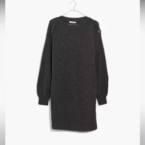 Madewell 100% Merino Wool, Charcoal Boatneck Button-Shoulder Sweater-Dress, Sz S