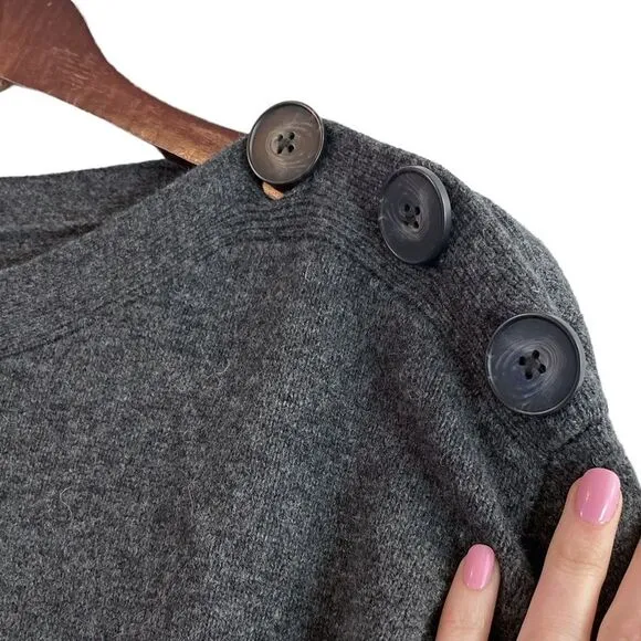 Madewell 100% Merino Wool, Charcoal Boatneck Button-Shoulder Sweater-Dress, Sz S