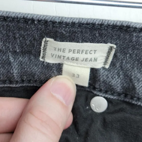 Madewell Black Perfect Vintage Distressed Straight High Rise Jeans Size 33