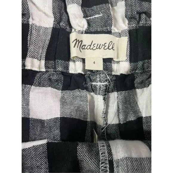 Madewell Linen-Cotton Paperbag Shorts in Gingham Check NEW size 4