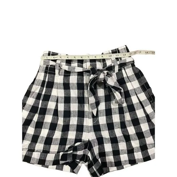 Madewell Linen-Cotton Paperbag Shorts in Gingham Check NEW size 4